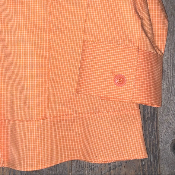 Women’s M COLDWATER CREEK Orange Sherbert Micro Checked Button Down Career Shirt - Picture 13 of 15